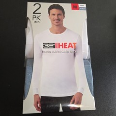 2-Pack 32 Degrees Heat Warm Shirt Mens Size M White and Blue Long Sleeve Outdoor