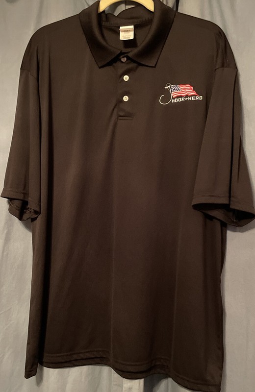 HOOK-A-HERO Hanes Men's Shirt Cool Dri Black Size 2XL/2TG/2XG Embroidered Flag gallery