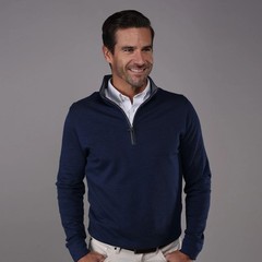 NWOT Collars & Co Heather Cloud Cotton Quarter Zip Navy Blue with Gray Trim XL