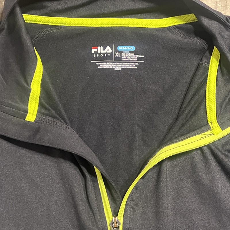FILA Sport Men’s XL Performance 1/4 Zip Pullover Black Neon Yellow Athletic Top gallery