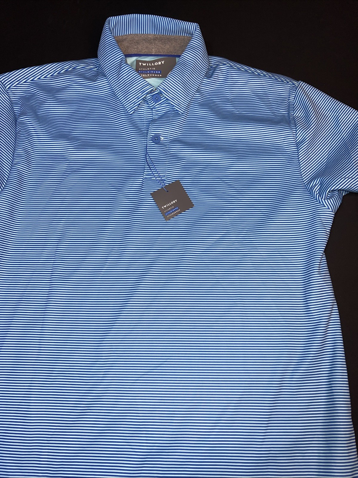 Twillory Shirt Mens Med Royal/Teal Stripe Polo Polyester Athleisure SS gallery