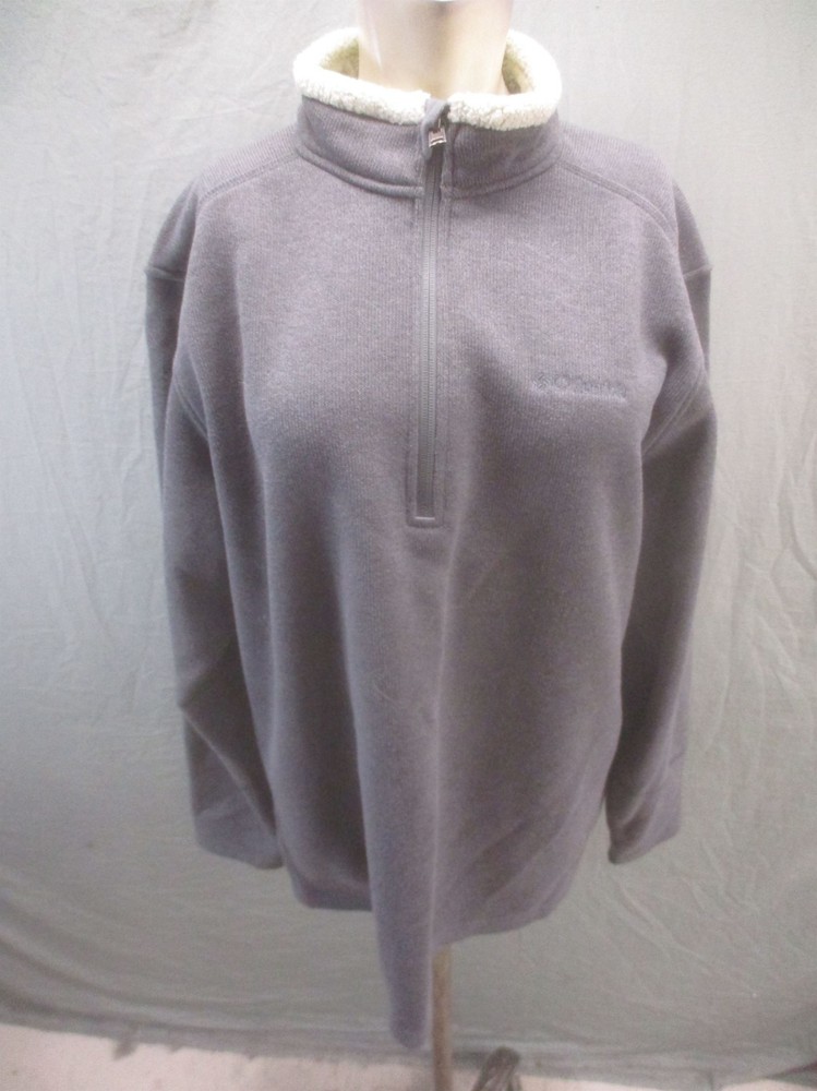 Columbia Size L Mens Gray Sherpa Lined 1/2 Zip Comfy Warm Outdoor Pull Over 734