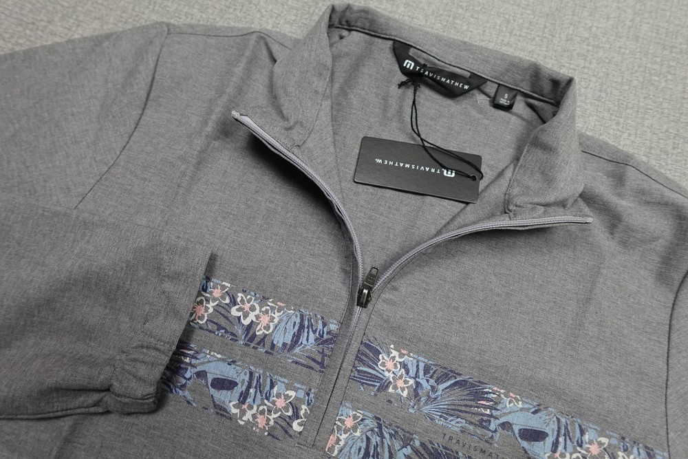 Travis Mathew Move Mountains Quarter Zip Pullover Mens Small Gray Floral Golf