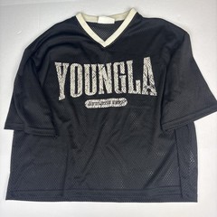 YoungLA Men XL Jersey Shirt Mesh Black White Short Sleeve Ringer V-Neck Sporty