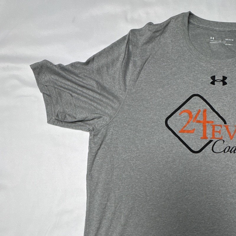 Under Armour HeatGear Men's L Gray Loose V-Neck Short Sleeve Logo Graphic Tee gallery