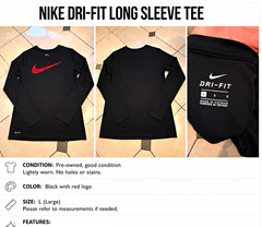 Nike Dri-FIT Men’s L Black/Red Long Sleeve Crew Neck Moisture Wicking Logo