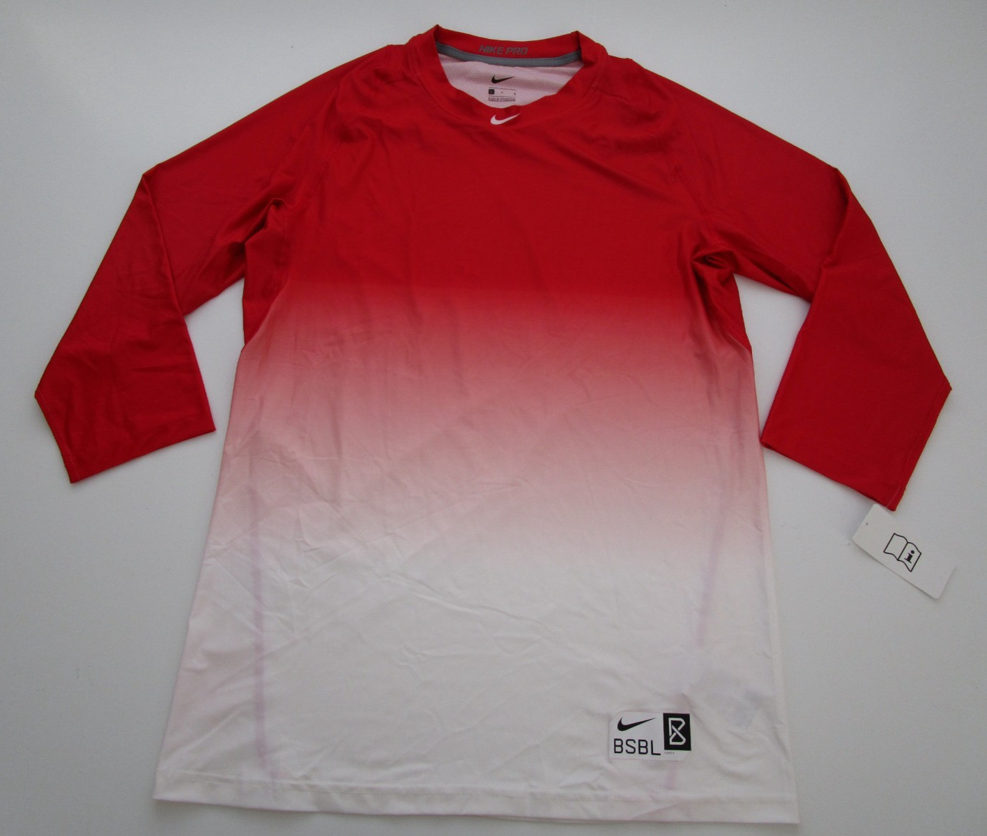 Mens Large Nike Pro Shirt Digital Baseball Raglan 3/4 Sleeve Crewneck Red gallery