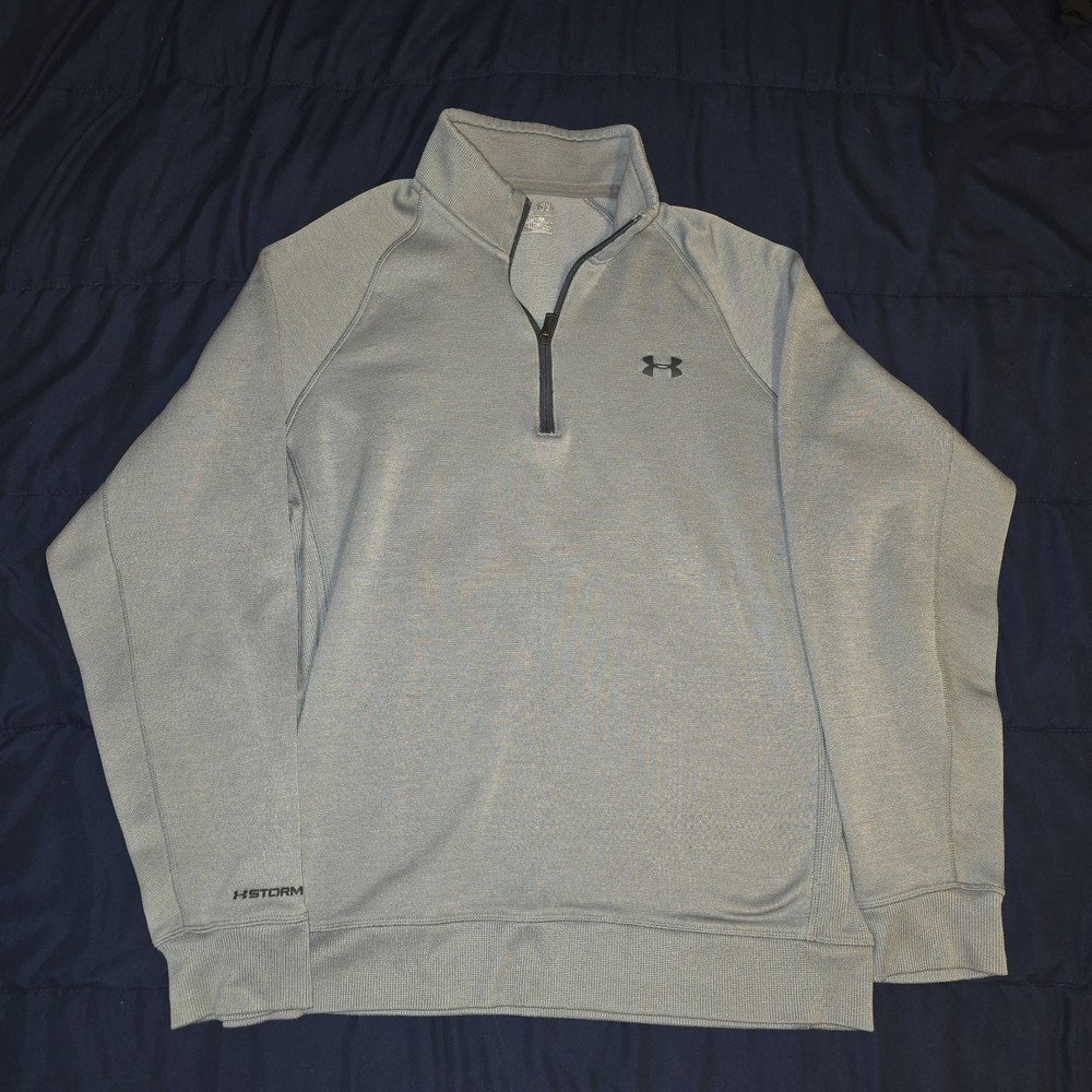 Under Armour Mens Pullover L Cold Gear Storm 1/4 Zip Striped Gray Athletic