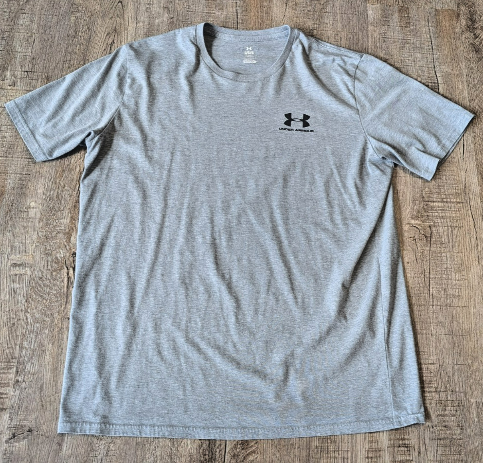 Under Armour Men's Large T-Shirt Gray Loose Fit Athletic Logo Workout Gym Tee gallery
