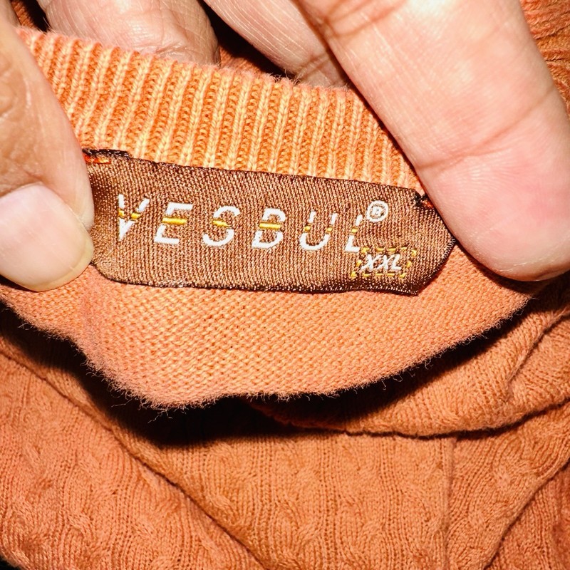 Vesbul Turkish Brand Men's XXL Orange Cable Knit Short Sleeve Sweater Rare gallery