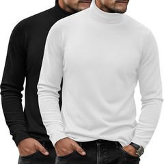 2 Pack Men’s Turtle Neck Shirts, Lightweight Cotton Pullover Sweater Slim Fit…