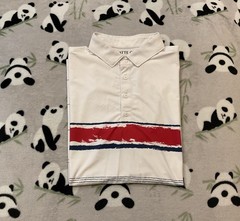 Matte Grey Men’s Polo Shirt Size Large White Red Striped Golf