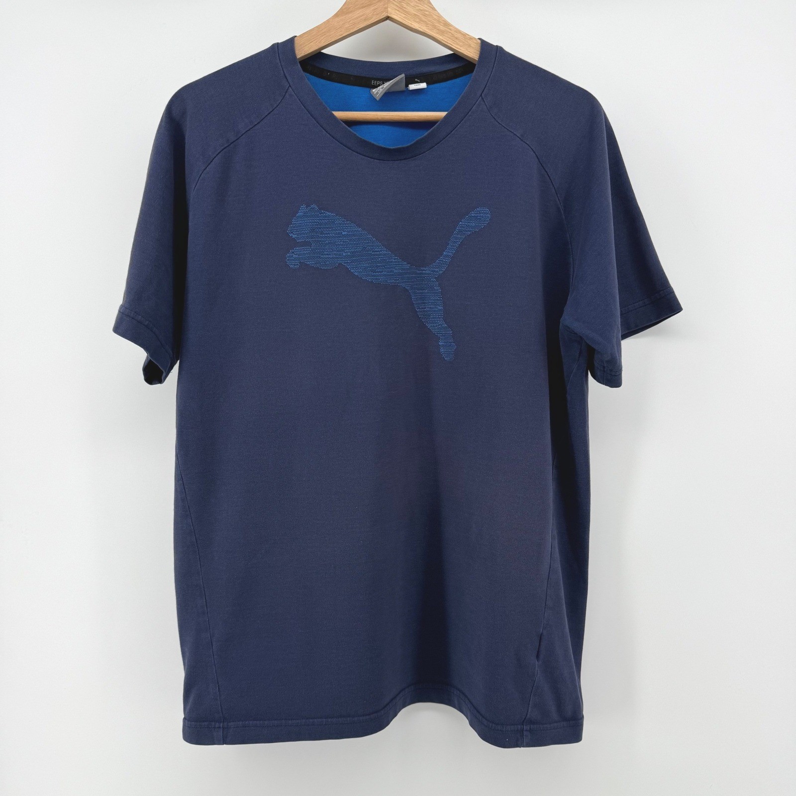 Puma Mens Navy Blue Raglan Graphic T-Shirt Tonal Cat Logo 592127 Size L gallery