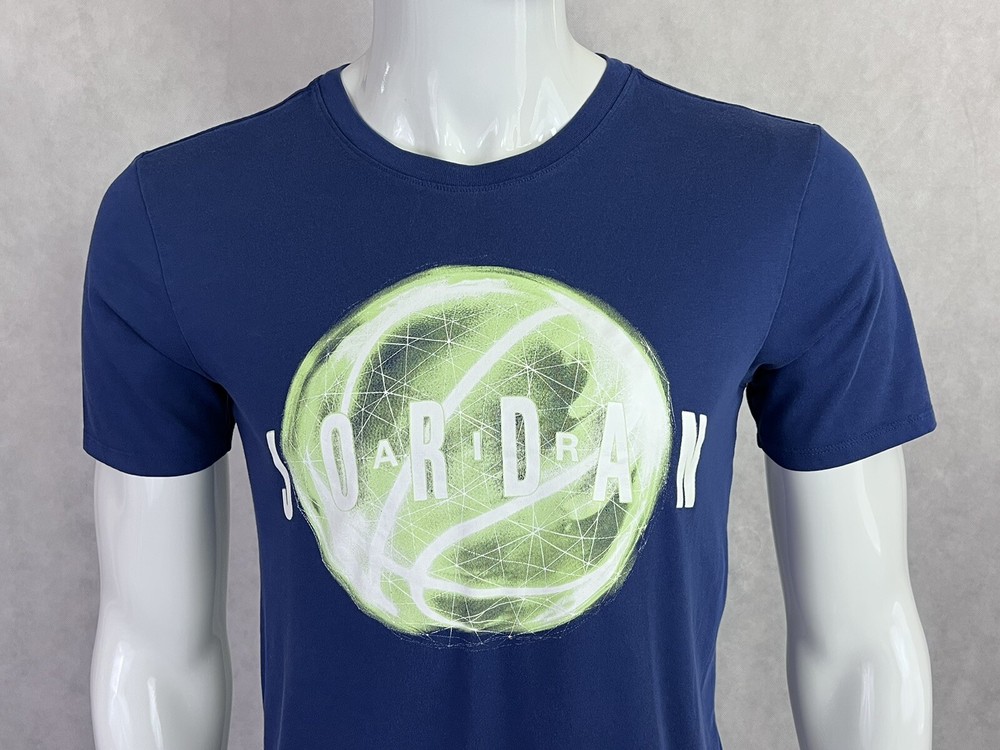 Nike Air Jordan Blue Mens Basketball Graphic Print Logo Cotton/Poly Tee Small