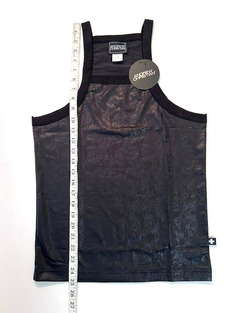 Andrew Christian - Size M Slim Cut Poly Blend Snake Skin Design Tank Top - Black gallery