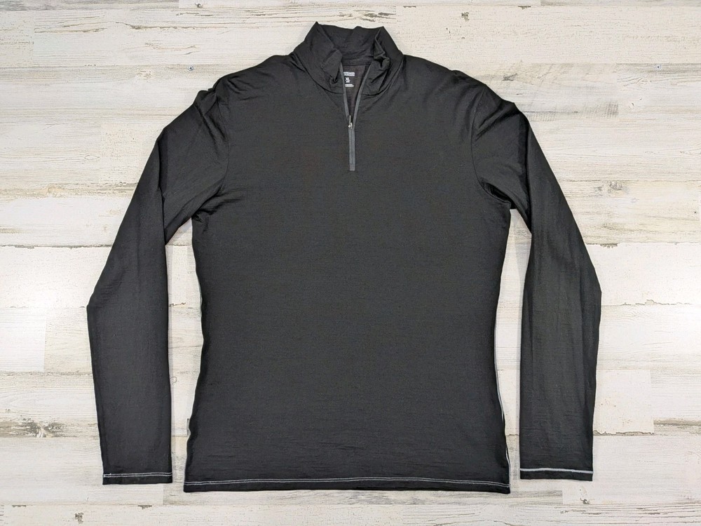 Icebreaker Pullover Mens Extra Large Black Merino Wool Stretch Quarter Zip