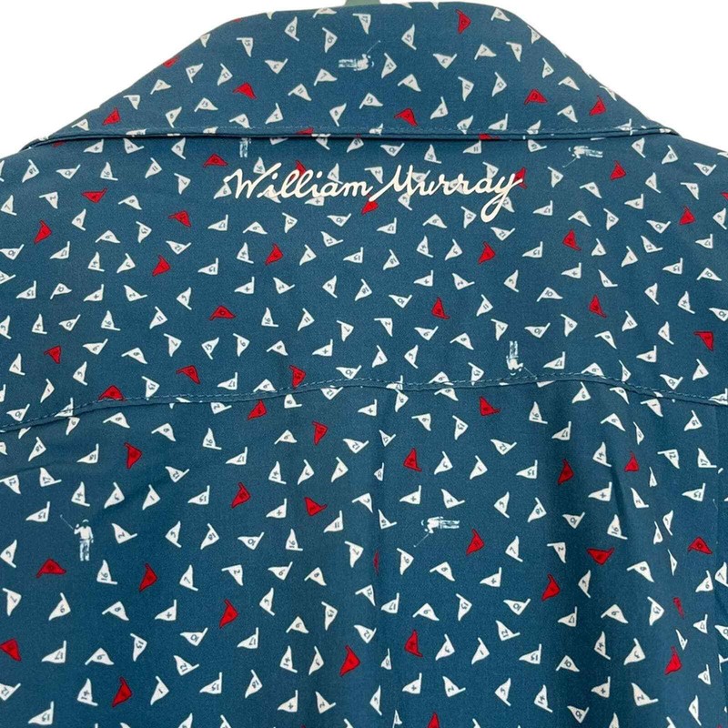 NWOT William Murray Golf Pin High Button-Down Blue Red & White Flags Size Large gallery