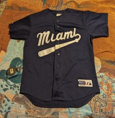 Vintage 80s 90s Majestic Miami Sewn Baseball Jersey M USA Made #21 Blue