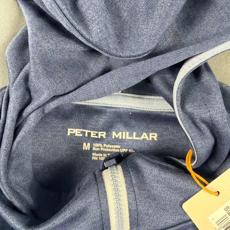 Peter Millar Golf Hoodie Jacket Chest Logo Full Zip Medium Blue NWT MSRP $160 gallery