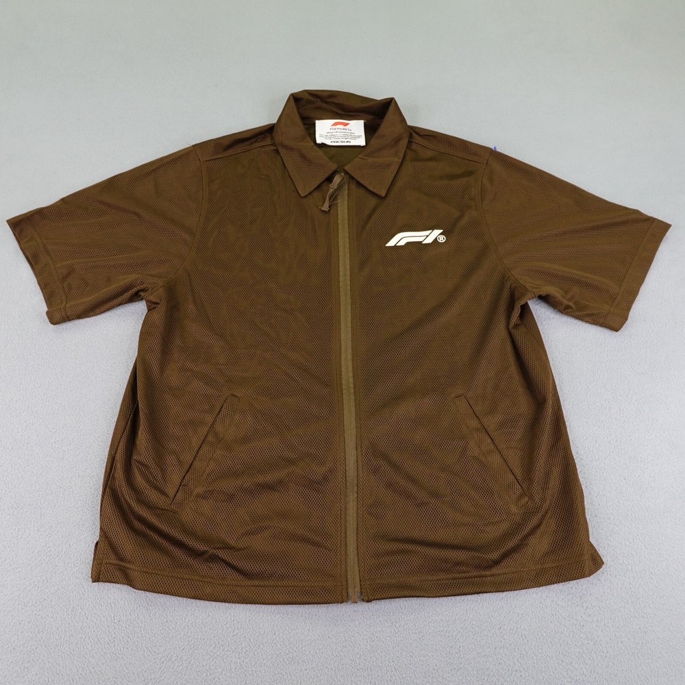 Formula 1 Shirt Mens Medium Brown White PacSun Polo F1 Zip Up Racing Grand Prix