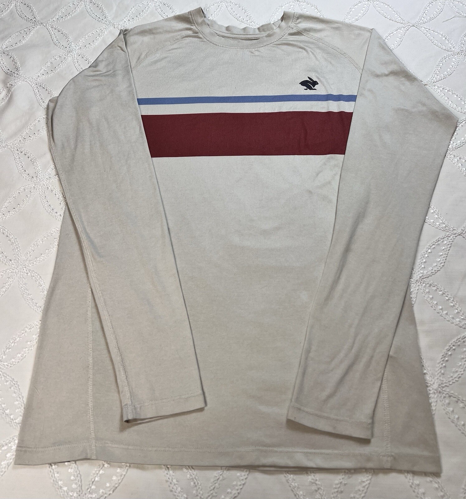 Rabbit EZ Tee Long Sleeve Beige Red Blue Striped Performance Size Small gallery