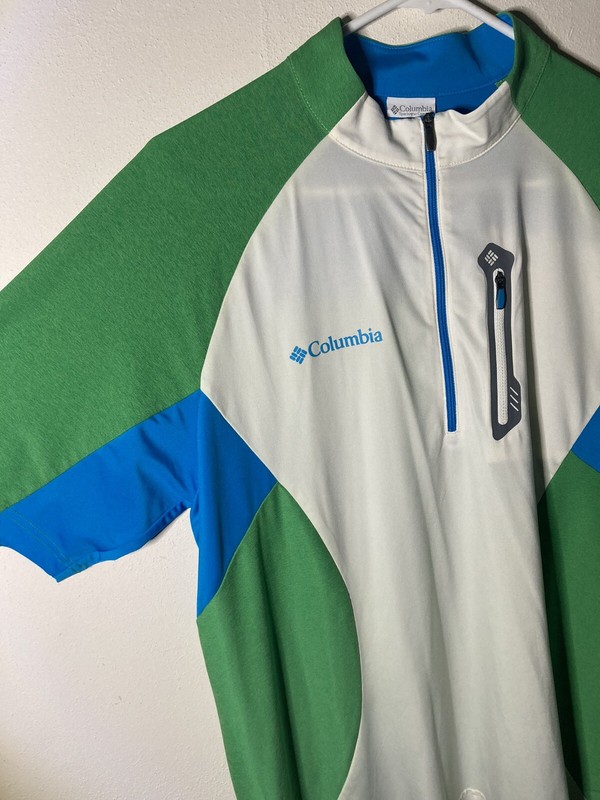 Columbia Omni-Freeze Green White Blue 1/4 Zip Mens Large Breast Pocket Shirt gallery