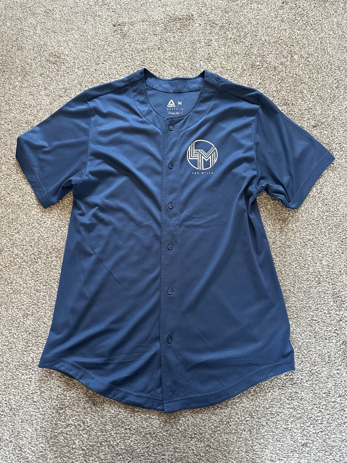 Mens Reebok Les Mills Baseball Jersey, Size Medium, Blue, Button Up, Mesh, (G11) gallery