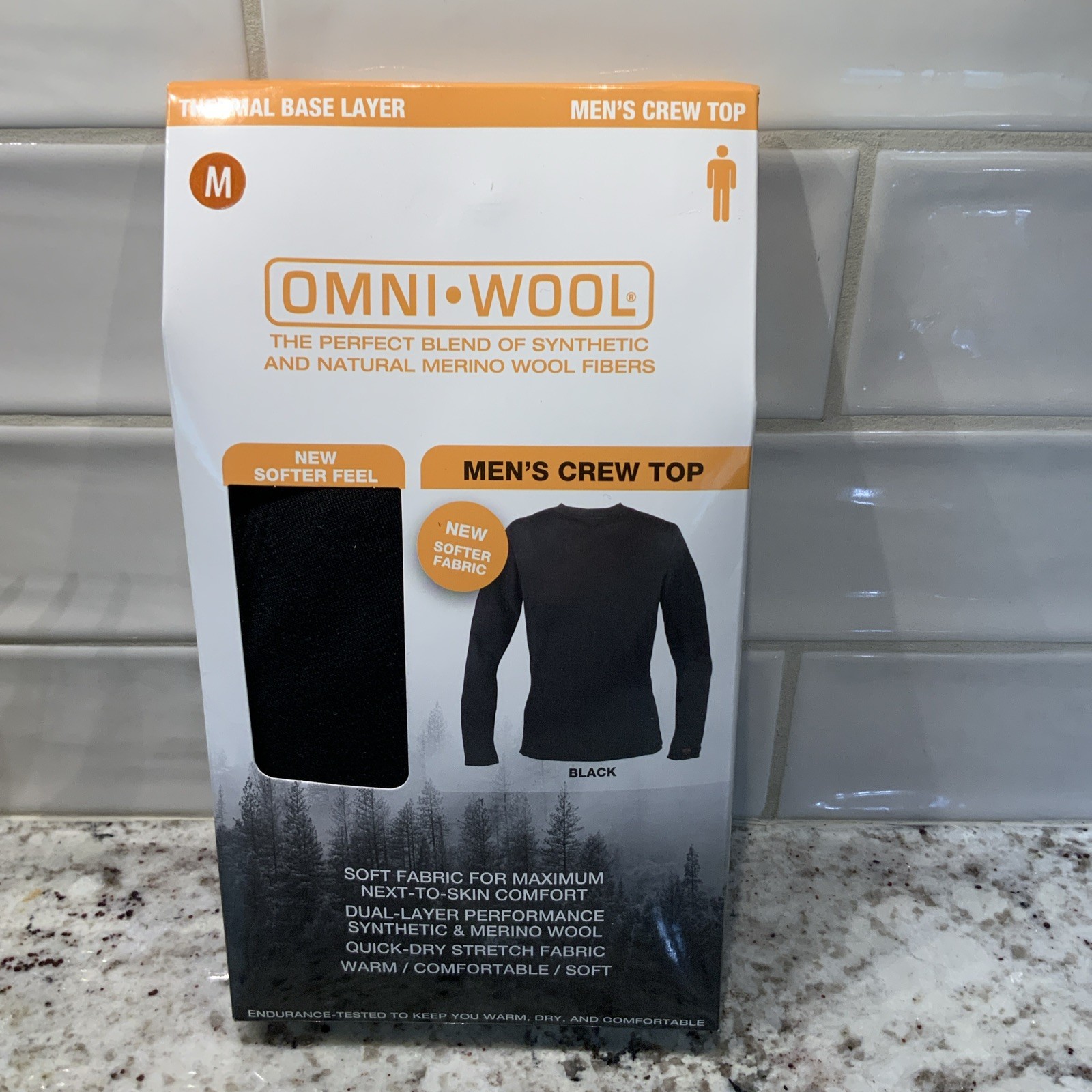 Omni Wool men's Black base layer Crew top shirt Omniwool Medium NEW gallery