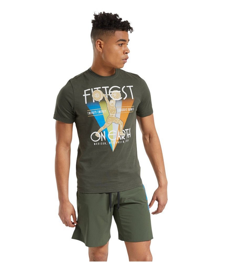 Reebok Mens CrossFit Fittest On Earth Madison Graphic T-Shirt, Green, Medium