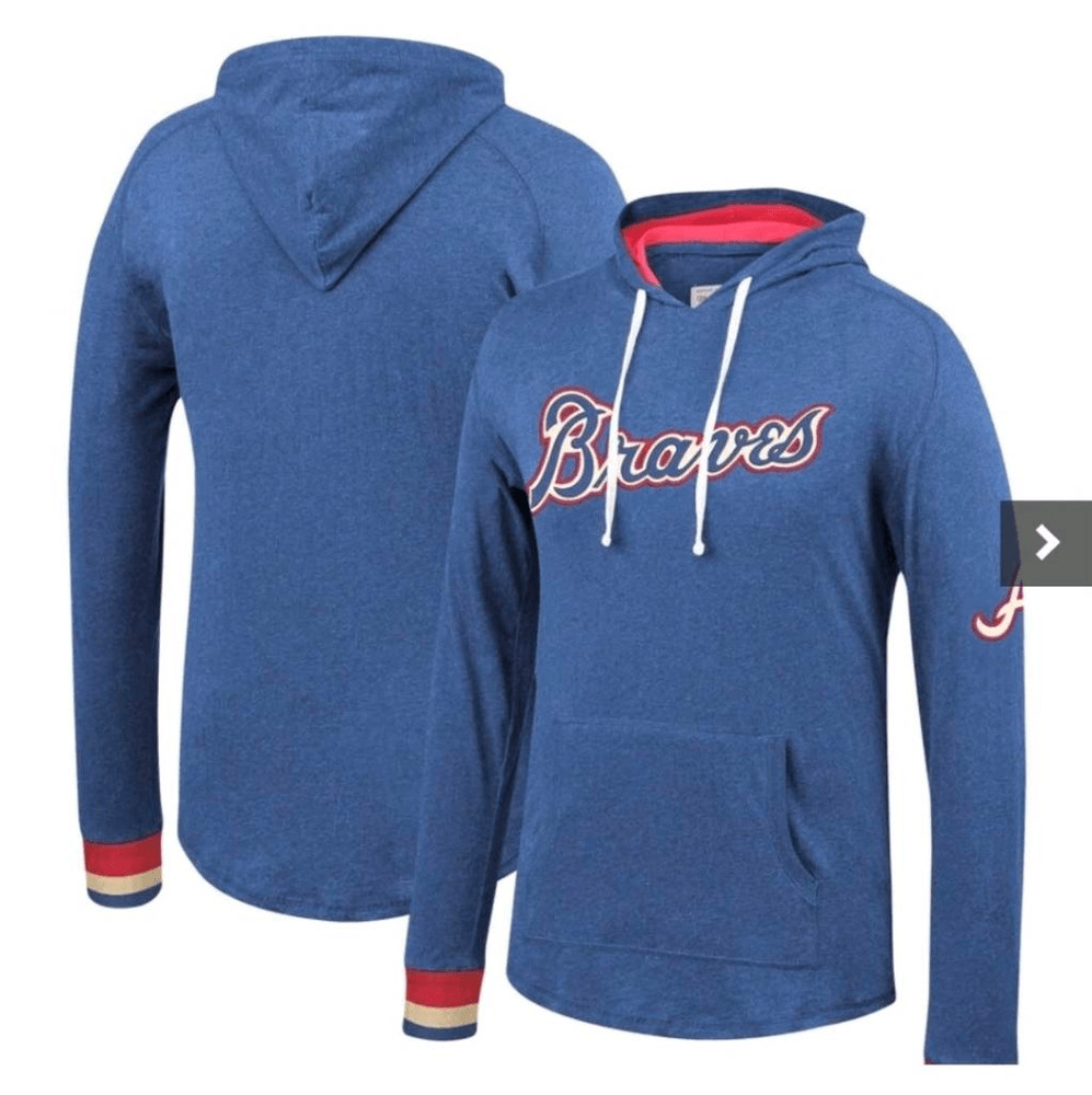 Men's Atlanta Braves Mitchell & Ness Heathered Royal Lightweight Pullover Hoodie