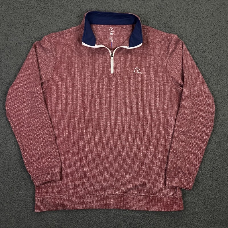 Rhoback Performance Q Zip Pullover size Medium Red Logo Herringbone Sweater Golf gallery