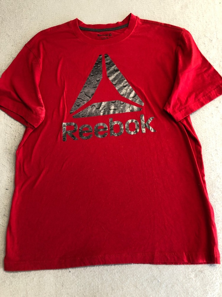Reebok Activewear T Shirt Mens Large Water Fill Logo Red Cotton Athleisure Tee