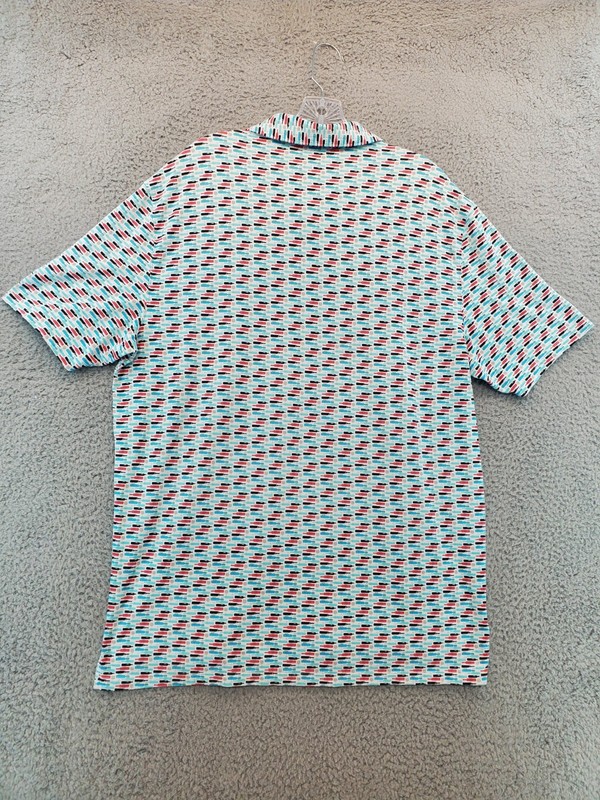 IBKUL Men's Vino Wine Bottles All Over S/S Polo Shirt Blue/Purple/White SZ Large gallery