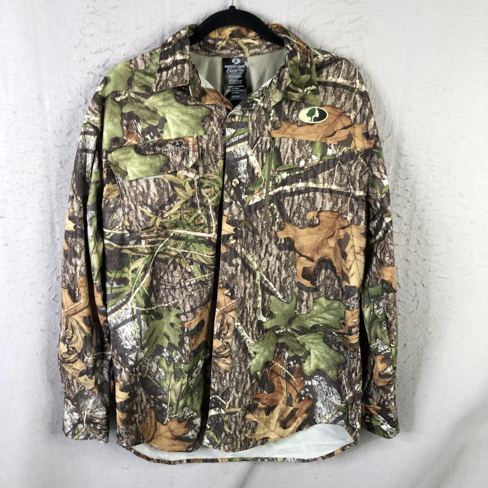 Mossy Oak Obsession Shirt Mens Medium Green Camo Long Sleeve Hunting Face Mask gallery