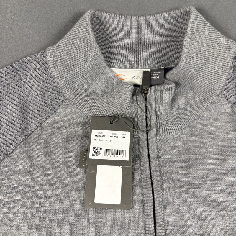 KJUS Golf Pullover Kulum Half Zip Chest Logo XL Gray Wool Polyamide MSRP $279 gallery