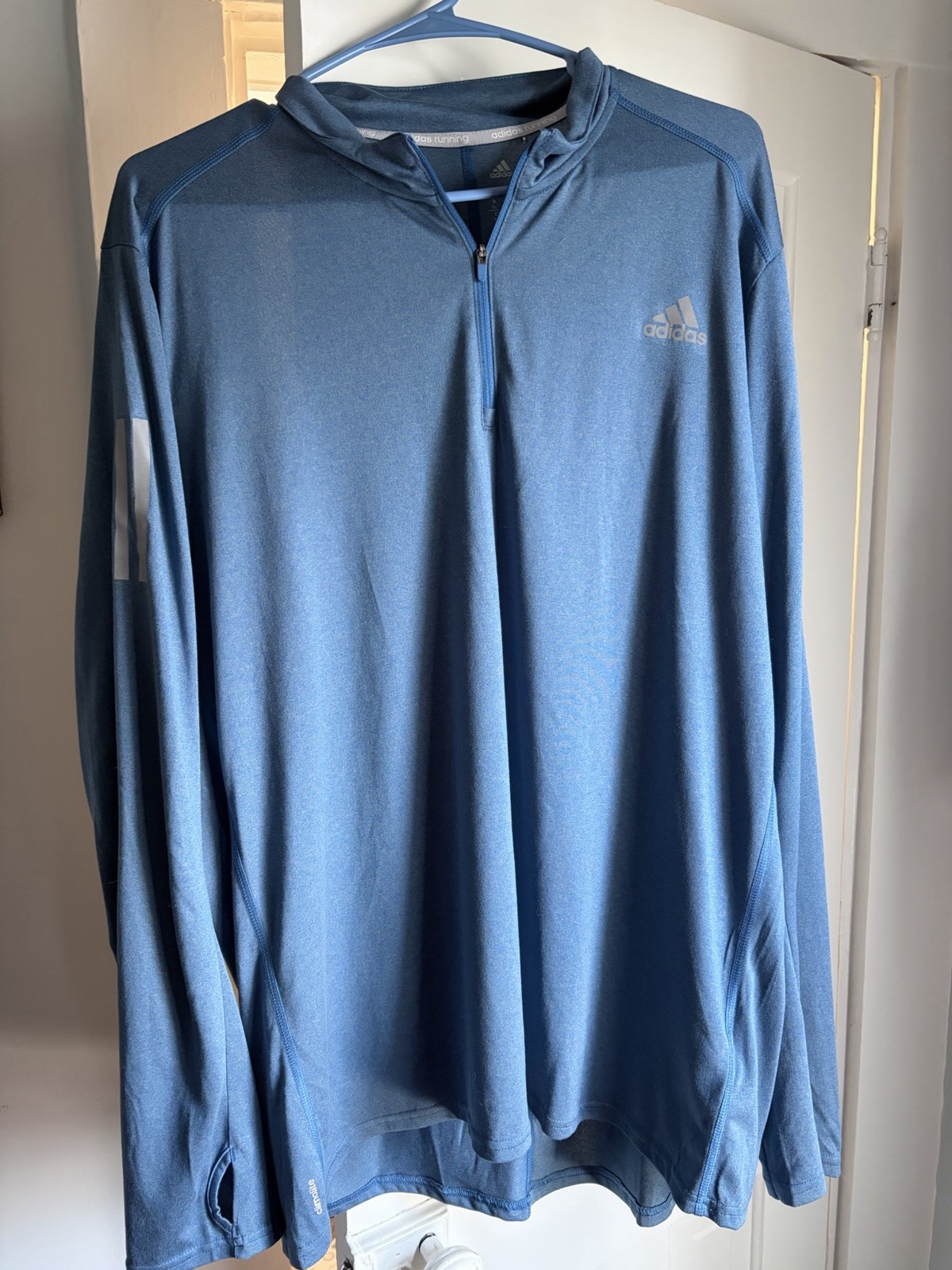 Adidas Men's XL Climate ‘own the run’ blue quarter zip w/thumb holes gallery