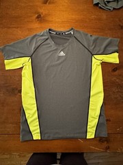 Men’s Medium Grey And Neon Yellow Adidas Shirt