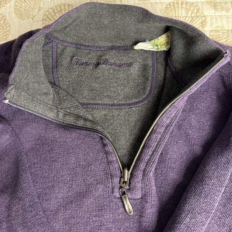 Tommy Bahama Pullover Sweatshirt 1/4 Zipper Purple Sz see measurment below gallery