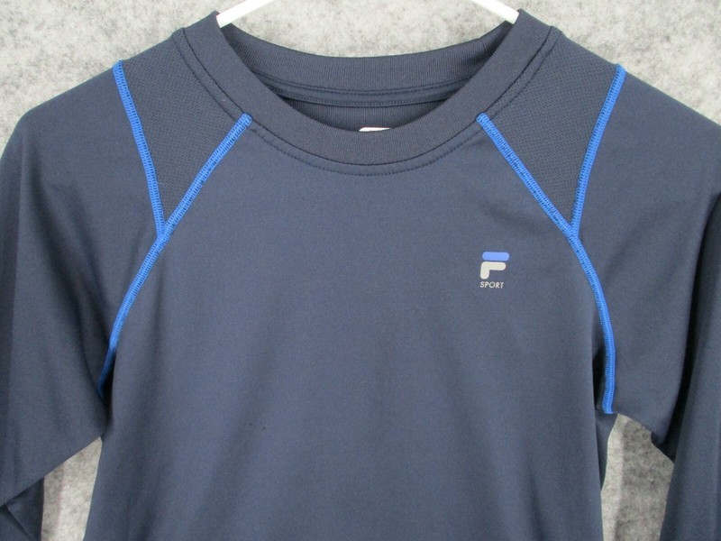 Fila Men's Top Medium Activewear Workout Crew Neck Stretch Elastic Mesh Blue gallery