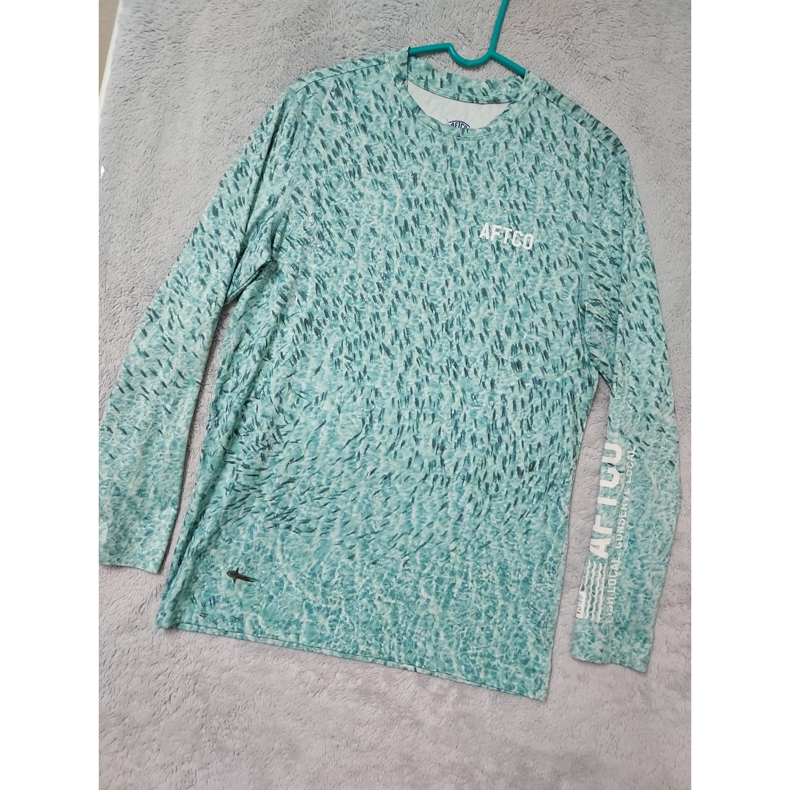 Aftco Shirt Mens Small Fishing Performance Long Sleeve Green Teal Beach Boating gallery