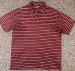 Nike Golf men shirt 3 button Neck Red / Burgundy / white pinstripe Short Sleeve.