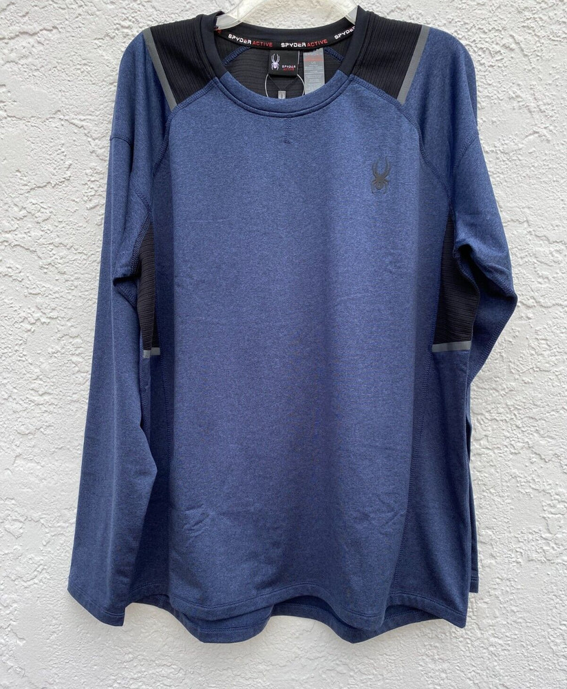 NWT Spyder Active Crew neck Pullover Long Sleeve Dust Navy Heather Blue SZ L