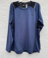 NWT Spyder Active Crew neck Pullover Long Sleeve Dust Navy Heather Blue SZ L