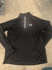 Under Armour Mens Sz XL Run Quarter Zip Fitted Black Thumbholes Polyester