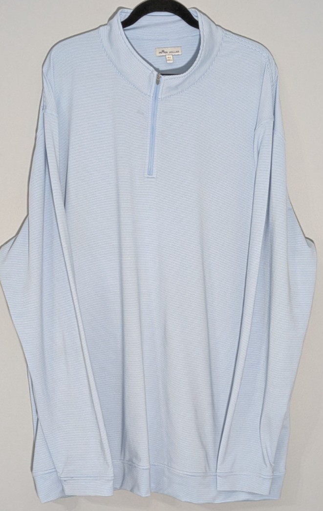 Peter Millar 1/4 Zip Golf Pullover Mens 3XT Powder Blue Horizontal Striped gallery