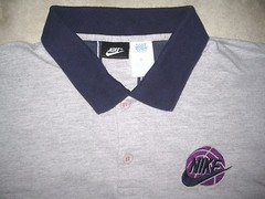 Vintage Black Label 1990s NIKE Basketball Logo Gray Polo Knit Shirt USED XL
