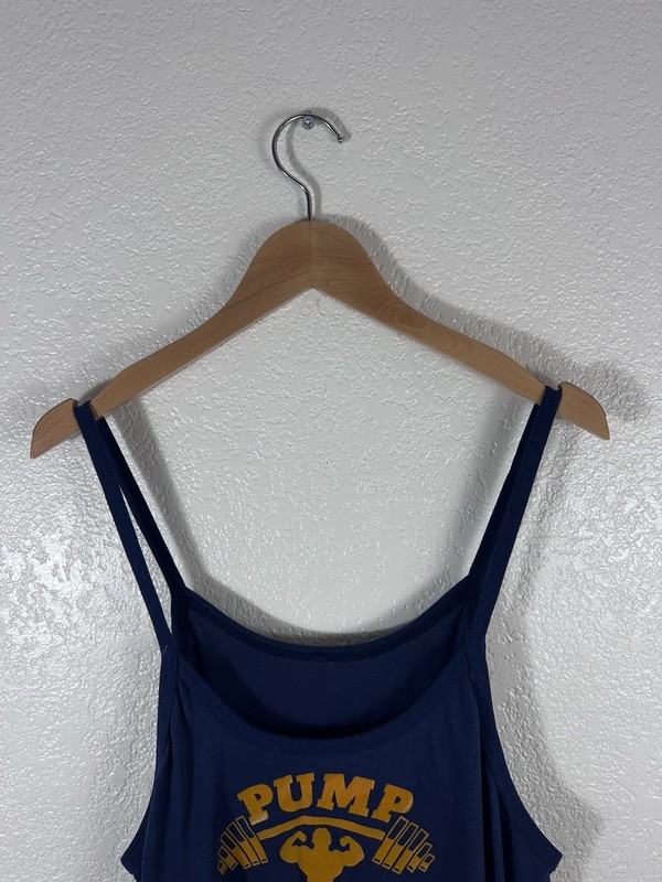 Pump Iron Stringer Tank Top Blue Gold Gym Bodybuilding Fitness Men’s Size XL gallery