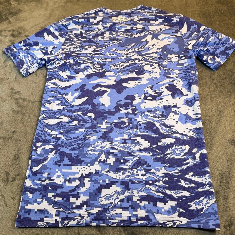 Under Armour Mens Small Blue Digital Camo Tiger Stripe Loose Fit T-Shirt SM gallery