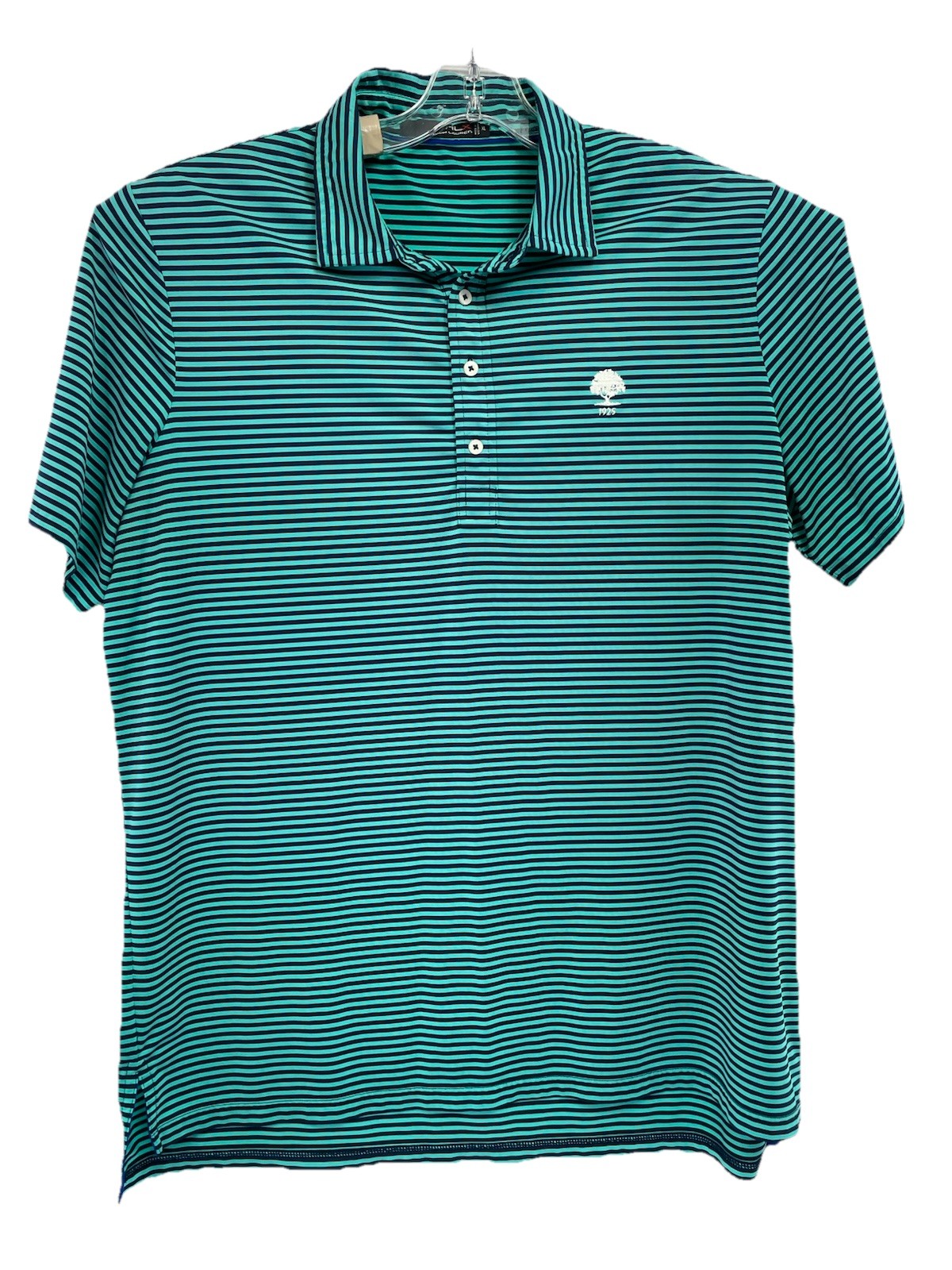RLX / Woodland Hills CC Mens Sz XL Teal/Blue Stripped Golf Polo Shirt (B41) EUC gallery