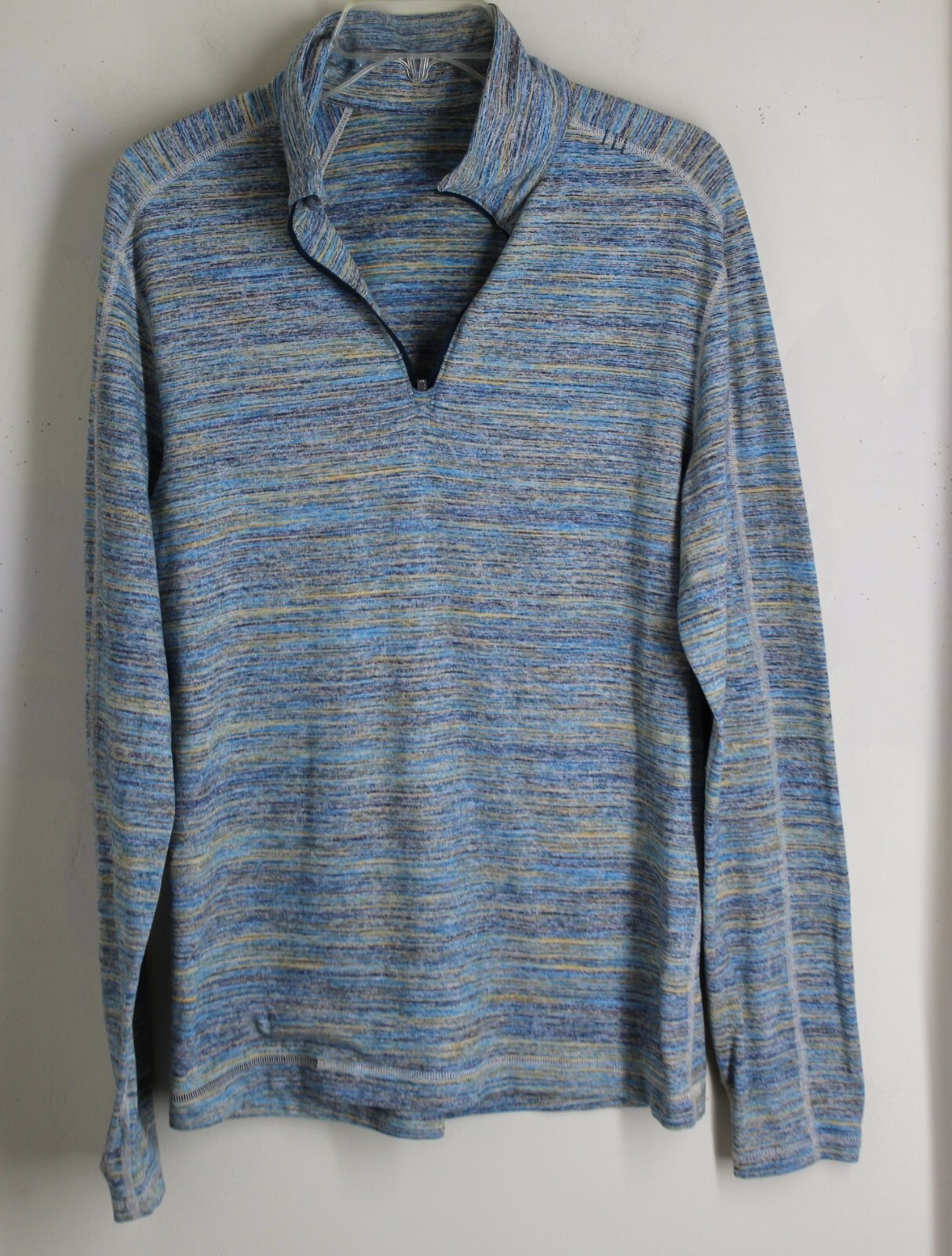 Nice Lululemon Men's sz M generous Slim L Blue Space Dyed Surge Pullover Shirt gallery